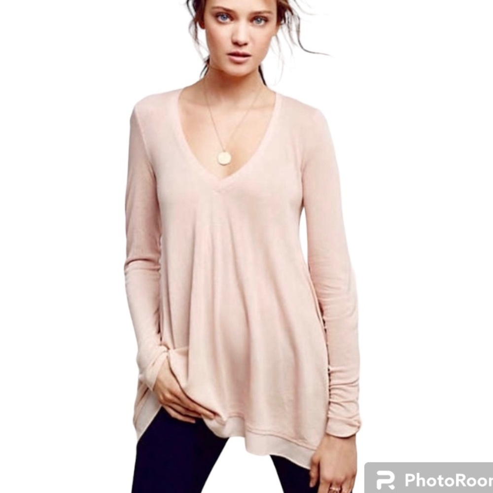 Anthropologie Deletta Lokka Blush V-Neck Tunic Top size S
